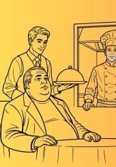 Па-де-труа шеф-повара, официанта и клиента